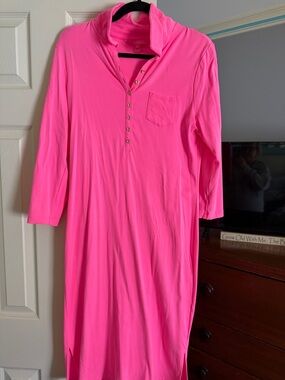 Lilly Pulitzer Hot Pink Long Sleeve Button Henley Dress